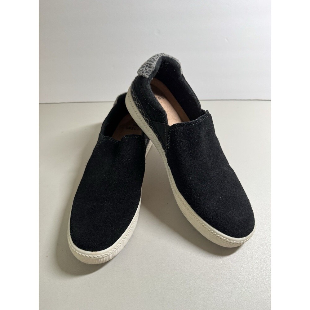 Earth Origins Zandel Slip-On Suede Black Size 7 Comfort Embroidery Leopard Trim